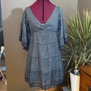 Sophie Max Bell Sleeve Blue Floral Print Prairie Dress (Size XS)